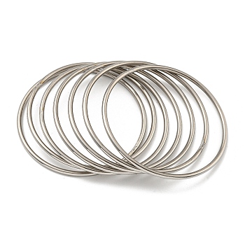 7Pcs Vacuum Plating 202 Stainless Steel Plain Ring Bangle Sets, Stackable Bangles for Women, Stainless Steel Color, Inner Diameter: 2-7/8 inch(7.2cm), 3mm