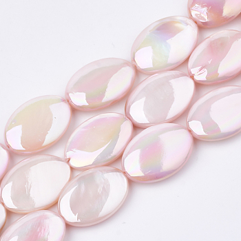 AB Color Freshwater Shell Beads Strands, Dyed, Oval, Lavender Blush, 17~18x12.5x4~5mm, Hole: 1mm, about 22pcs/strand, 15.7 inch