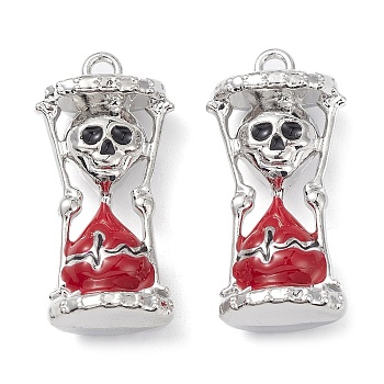 Alloy Pendants, Lead Free & Cadmium Free, Sand Clock with Skull Pattern, Red, 30x15x9mm, Hole: 1.8mm
