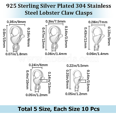 50Pcs 5 Styles 304 Stainless Steel Lobster Claw Clasps(STAS-BBC0003-22)-2