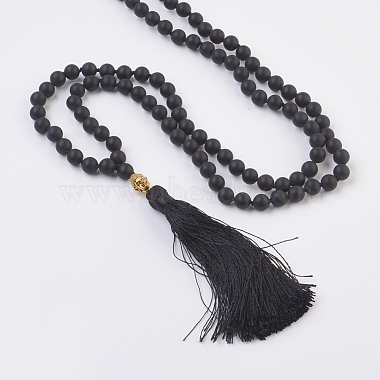 Colliers de perles de mala de bouddha en agate noire naturelle(NJEW-JN02129-01)-2