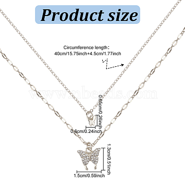 2Pcs 2 Colors Crystal Rhinestone Butterfly Pendant Double Layer Necklaces Set(NJEW-AN0001-23)-2