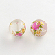 Flower Picture Frosted Transparent Glass Round Beads(GFB-R004-14mm-M09)-2