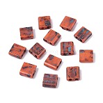 2-Hole Baking Paint Glass Seed Beads, Square, Coral, 5x5x2mm, Hole: 0.7~1mm, about 455pcs/50g(SEED-N009-03J)