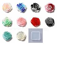 PandaHall Elite 40Pcs 10 Colors Gradient Color Opaque Resin Cabochons, Glitter Rose Cabochons, Flower, Mixed Color, 28x28x12mm, 4pcs/color(CRES-PH0001-17)