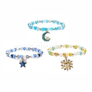 3Pcs 3 Style Moon & Sun & Star Alloy Enamel Charm Stretch Bracelets Set with Glass for Women, Mixed Color, Inner Diameter: 2-1/8 inch(5.3cm), 3pcs/set(BJEW-JB08007)
