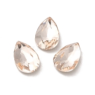Glass Rhinestone Cabochons, Point Back & Back Plated, Faceted, Teardrop, Light Peach, 10x6.4x3mm(RGLA-P037-11B-D261)