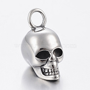 304 Stainless Steel Pendants, Skull, Antique Silver, 20x9x13mm, Hole: 3.5mm(STAS-F150-027AS)
