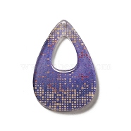 Printed Acrylic Pendants, Teardrop with Flower, Medium Purple, 43x27x2mm, Hole: 1.6mm(TACR-F007-04B)