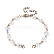 Square Faceted Glass Beaded Link Chain Bracelet Making, with Lobster Claw Clasp, Fit for Connector Charms, Clear, 6-1/4~6-3/8 inch(15.8~16.2cm)(AJEW-JB01150-51)