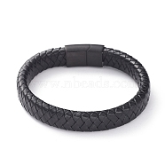 Unisex Leather Cord Weave Bracelets, with Gunmetal Plated 304 Stainless Steel Magnetic Clasps, Black, 8-1/4 inch(21cm), 12x6mm(BJEW-JB04893-04)