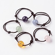 Adjustable Natural Mixed Stone Finger Rings, with Cowhide Leather Cord, 18mm(X-RJEW-JR00143)