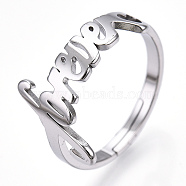 304 Stainless Steel Heart with Word Forever Adjustable Ring, Wide Band Ring for Valentine's Day, Stainless Steel Color, US Size 6 1/2(16.9mm)(RJEW-T027-05P)