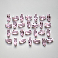 Transparent Glass Beads, Faceted, Bicone, Flamingo, 8x4mm, Hole: 1mm(GLAA-G078-A-22)