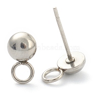202 Stainless Steel Stud Earring Findings, with Loop, Half Round, Stainless Steel Color, 8.5x5mm, Hole: 2.5mm, Pin: 0.8mm(STAS-F266-18B-P)
