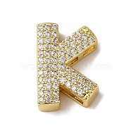 Brass Beads, with Clear Cubic Zirconia, Letter K, 20x14.5x5.5mm, Hole: 4.5x2.5mm(KK-D098-04K-G)