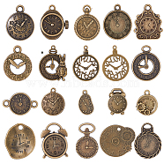 2 Sets Tibetan Style Alloy Pendants, Clock Charm, Antique Bronze, 16~36x12.5~27x1~3.5mm, Hole: 1.5~9mm, 20pcs/set(FIND-SC0005-89)
