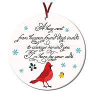 CRASPIRE 1Pc Acrylic Memorial Flat Round Big Pendants Decorations, with 40CM Double Face Satin Ribbon, Christmas Theme, Bird Pattern, Pendants Decorations: 76mm, Hole: 3mm, Ribbon: about 1/8 inch(3mm) wide(DIY-CP0008-27A)
