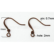 Brass French Earring Hooks, Flat Earring Hooks, with Beads and Horizontal Loop, Lead Free & Nickel Free, Red Copper, 15mm, Hole: 2mm(X-KK-Q369-RC)