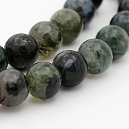 Natural Green Moss Stone Round Bead Strands, 6mm, Hole: 1mm, about 61pcs/strand, 15.2 inch(G-P070-49-6mm)