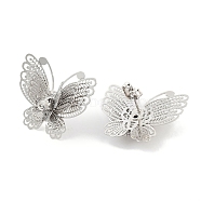 304 Stainless Steel Stud Earrings for Women, with Glass, Butterfly, Stainless Steel Color, 22x26mm(EJEW-K283-05P)