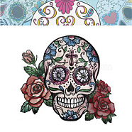 Halloween Theme Luminous Body Art Tattoos Stickers, Removable Temporary Tattoos Paper Stickers, Skull, Colorful, 85x60mm(SKUL-PW0002-093-02)