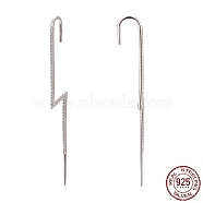 Rhodium Plated 925 Sterling Silver Ear Wrap Crawler Hook Earrings, with Cubic Zirconia, with S925 Stamp, Lightning Bolt, Clear, Real Platinum Plated, 65x6.5mm, Pin: 1.3mm(EJEW-AA00271-33A-P)