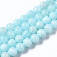Natural Dyed Yellow Jade Gemstone Bead Strands, Round, Light Sky Blue, 8mm, Hole: 1mm, about 50pcs/strand, 15.7 inch(G-R271-8mm-Y04)