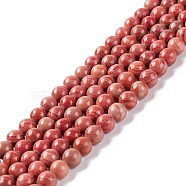 Natural Silver Line Jasper Beads Strands, Dyed & Heated, Round, Indian Red, 6~6.5mm, Hole: 1mm, about 61~66pcs/strand, 15.16~15.75 inch(38.5~40cm)(G-P451-02B-A)