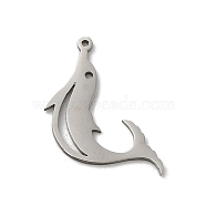 201 Stainless Steel Pendants, Laser Cut, Stainless Steel Color, Dolphin, 16x15.5x1mm, Hole: 0.7mm(STAS-E206-04P-02)