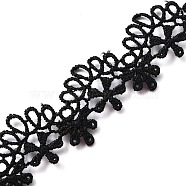 Embroidery Ancient Hanfu Polyester Lace Trim, Flower, Black, 5/8 inch(15mm)(OCOR-WH0067-28)