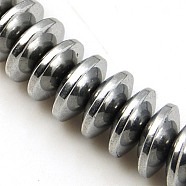 Non-magnetic Synthetic Hematite Beads Strands, Disc, Silver Plated, 8x3mm, Hole: 1mm, about 121pcs/strand, 15.5 inch(G-E165-2C)