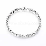 304 Stainless Steel Box Chain Bracelets, with Lobster Claw Clasps, Stainless Steel Color, 8-1/2 inch(21.7cm), 5mm(BJEW-P236-24P)