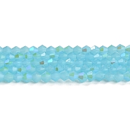 Imitation Jade Electroplate Glass Beads Strands, AB Color Plated, Faceted, Bicone, Deep Sky Blue, 4x4mm, Hole: 0.8mm, about 87~98pcs/strand, 12.76~14.61 inch(32.4~37.1cm)(GLAA-F029-J4mm-D03)