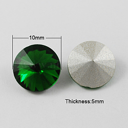 Glass Pointed Back Rhinestone, Rivoli Rhinestone, Back Plated, Cone, Green, 10x5mm(RGLA-R003-10mm-4)