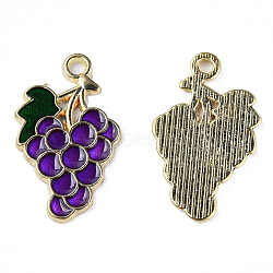 Alloy Enamel Pendants, Cadmium Free & Lead Free, Light Gold, Grape, Indigo, 26x15.5x1.5mm, Hole: 2mm(ENAM-N059-02)