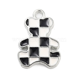 Alloy Enamel Pendants, Cadmium Free & Lead Free, Platinum, Bear Checkered Charm, White, 19x14x2.5mm, Hole: 1.8mm(PALLOY-S185-06G)