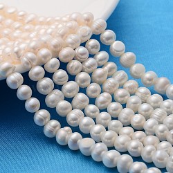 Grade A Natural Cultured Freshwater Pearl Beads Strands, Polished, Potato, Natural Color, White, about 6~7mm in diameter, hole: 0.8mm, about 61~62pcs/strand, 13.58~13.98 inch(34.5~35.5cm)(X-SPPA003Y-1)
