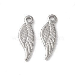 304 Stainless Steel Pendants,  Wing, Stainless Steel Color, 19.5x6.5x1.5mm, Hole: 1.8mm(STAS-I330-061P)