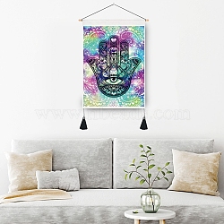 Cloth Wall Hanging Tapestry, Hamsa Hand/Hand of Miriam Tapestry, Vertical Tapestry, for Home Decoration, Rectangle, Evil Eye Pattern, 653~665x345~349x1mm(HJEW-M003-02B)