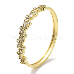 Horse Eye Brass Pave Clear Glass Hinged Bangles for Women, Real 18K Gold Plated, Inner Diameter: 2-3/8 inch(6cm)(BJEW-Z061-17G)