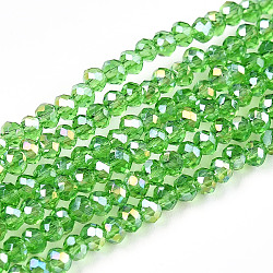 Electroplate Glass Beads Strands, AB Color Plated, Faceted, Rondelle, Light Green, 2.3~2.7x2mm, Hole: 0.4mm, about 150~155pcs/strand, 12.60~12.99 inch(32~33cm)(EGLA-A044-T1mm-B11)