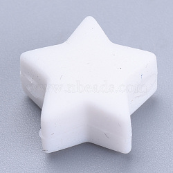 Food Grade Eco-Friendly Silicone Beads, Chewing Beads For Teethers, DIY Nursing Necklaces Making, Star, White, 14x13.5x8mm, Hole: 2mm(SIL-T041-15)