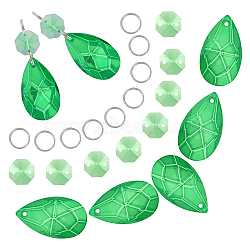 DIY Shining Faceted Pendant Making Kits, Including Octagon Glass Rhinestone Links, Octagon Glass Pendants, Iron Split Rings, Green, Links: 20pcs, Pendants: 10pcs, Ring: 40pcs(DIY-GF0003-25B)