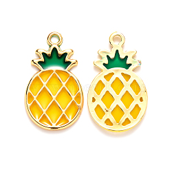 Alloy Pendants, with Epoxy Resin, Cadmium Free & Lead Free, Pineapple, Golden, Gold, 27.5x16.5x1.5mm, Hole: 2mm(RESI-S385-001A)