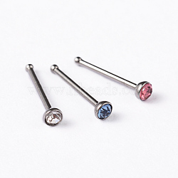 304 Stainless Steel Rhinestone Nose Studs, Nose Bone Rings, Nose Piercing Jewelry, Mixed Color, 9mm, Bar Length: 1/4"(7mm), Pin: 20 Gauge(0.8mm)(AJEW-L056-05)