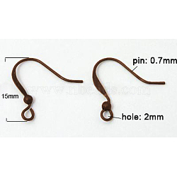 Brass French Earring Hooks, Flat Earring Hooks, with Beads and Horizontal Loop, Lead Free & Nickel Free, Red Copper, 15mm, Hole: 2mm(X-KK-Q369-RC)