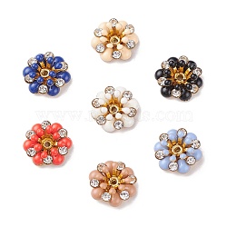 Brass Bead Caps, with Enamel and Rhinestone, Flower, Golden, Mixed Color, 12x5mm, Hole: 0.8mm, Inner Diameter: 3mm(KK-E767-11)