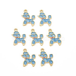 Alloy Enamel Pendants, Light Gold, Cadmium Free & Nickel Free & Lead Free, Poodle, Sky Blue, 21x16x1.5mm, Hole: 1.6mm(ENAM-N055-013B-NR)