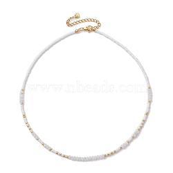 Bohemian Style Natural Rainbow Moonstone Beaded Necklaces, with Glass for Women, 14.76~14.96 inch(37.5~38cm)(NJEW-JN04658-01)